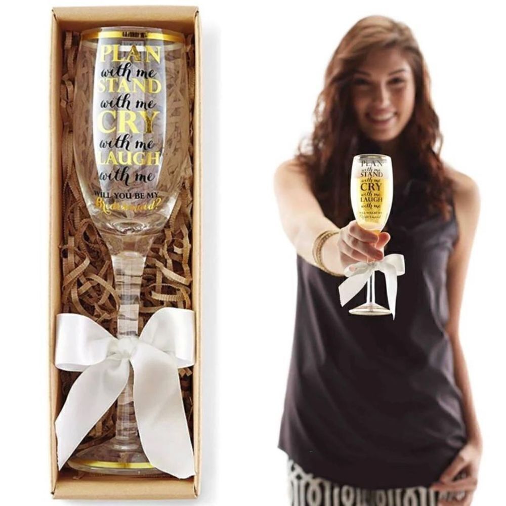 New in Gift Box Mud Pie Plan with Me Champagne Glass, Gold Bridesmaid Wine glass
